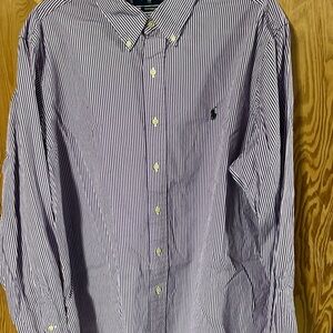 Ralph Lauren XL Custom Fit Purple and White Striped Button Down Shirt